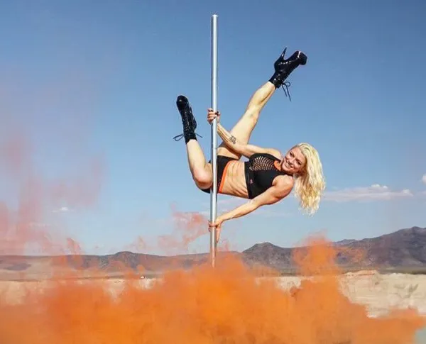 Pole stage set up in a hotel room